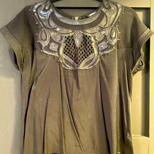 Black Tee with faux leather detailing